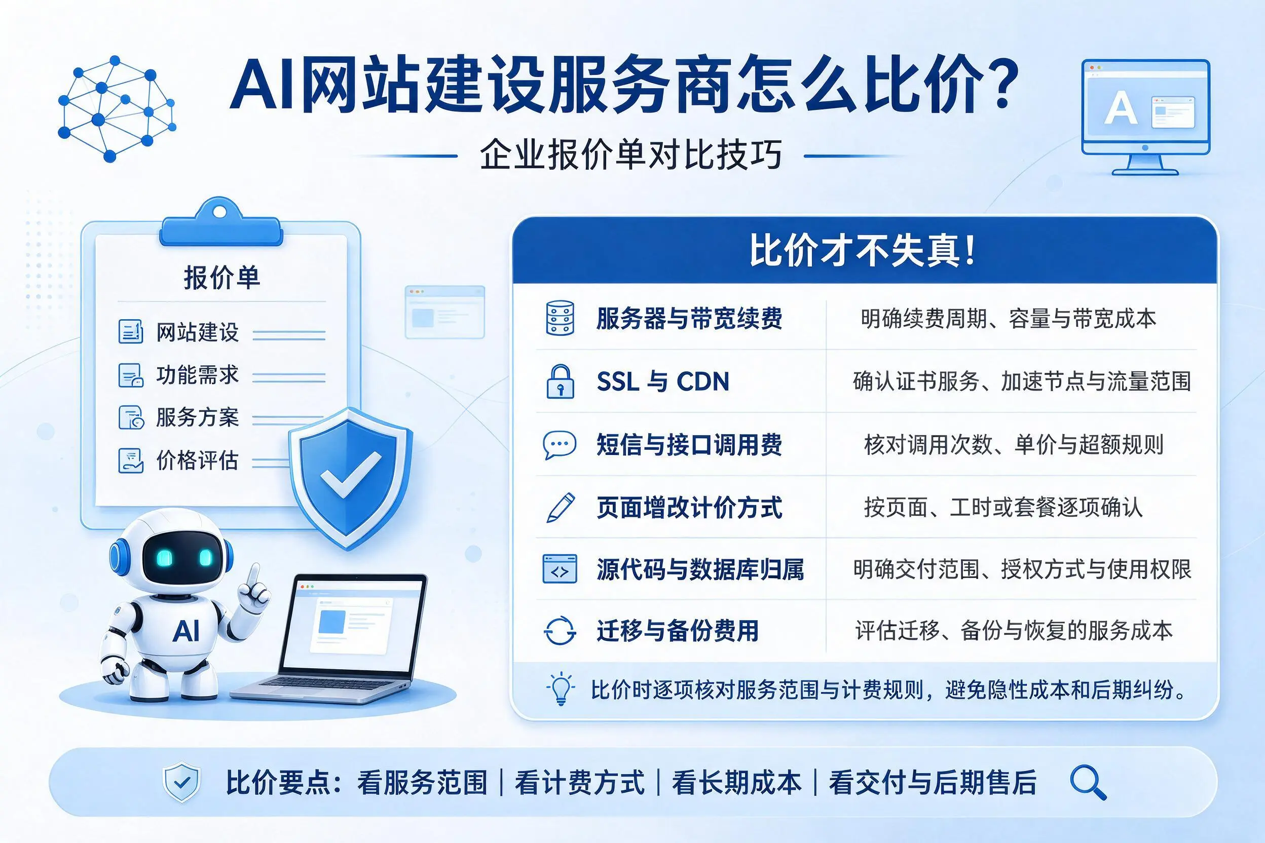 AI网站建设服务商怎么比价？巴中企业报价单对比技巧