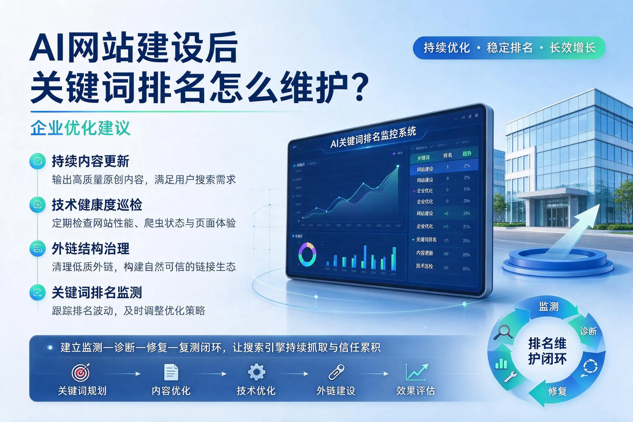 AI网站建设后关键词排名怎么维护？巴中企业优化建议