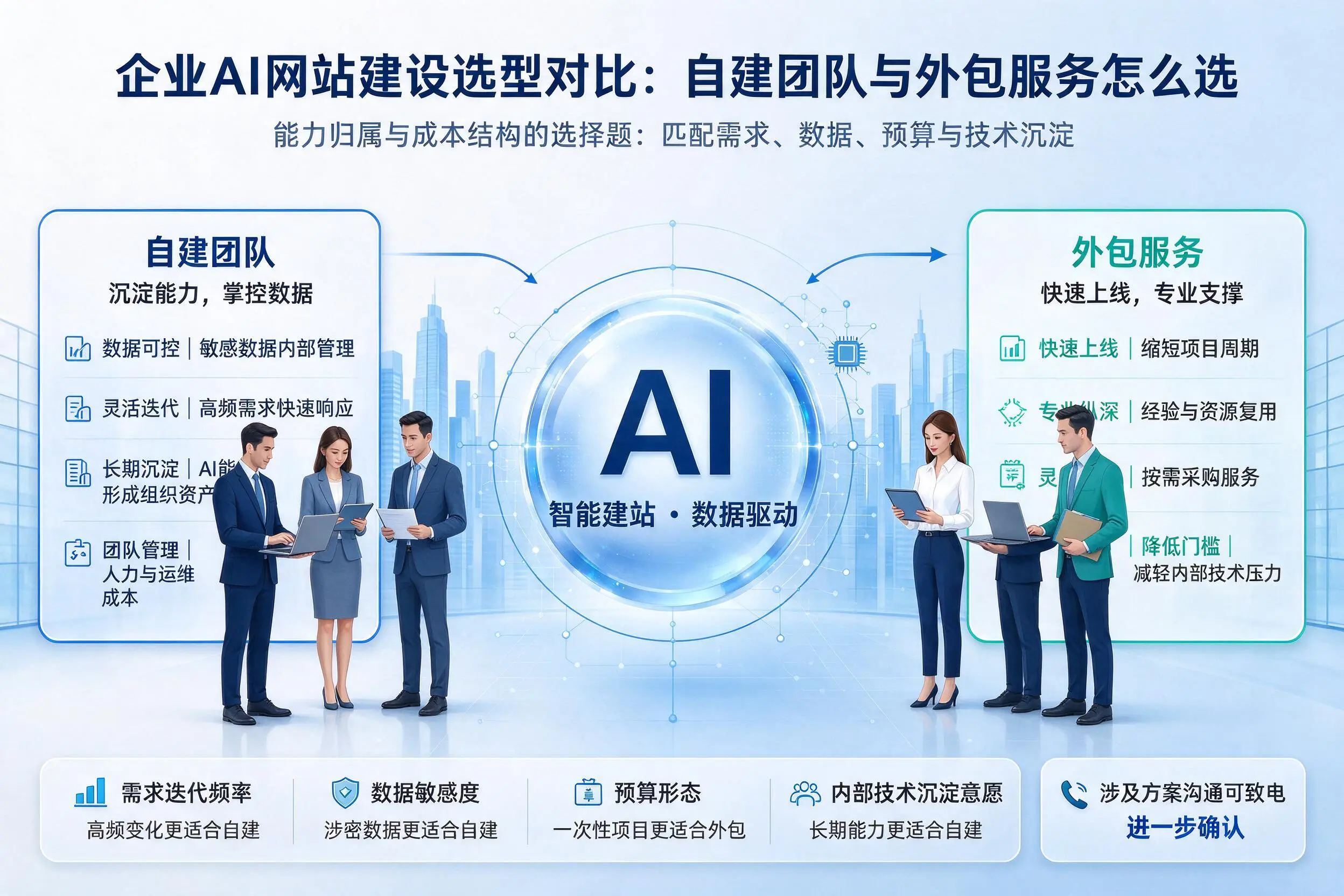 巴中企业AI网站建设选型对比:自建团队与外包服务怎么选